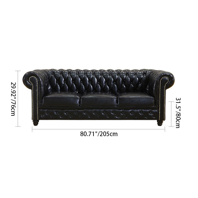 Traditional Vintage Rectangular Faux Oil-Waxed Leather Solid Wood Sofa Backrest Armrest For Living Room