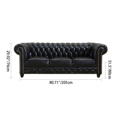 Traditional Vintage Rectangular Faux Oil-Waxed Leather Solid Wood Sofa Backrest Armrest For Living Room