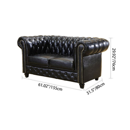 Traditional Vintage Rectangular Faux Oil-Waxed Leather Solid Wood Sofa Backrest Armrest For Living Room