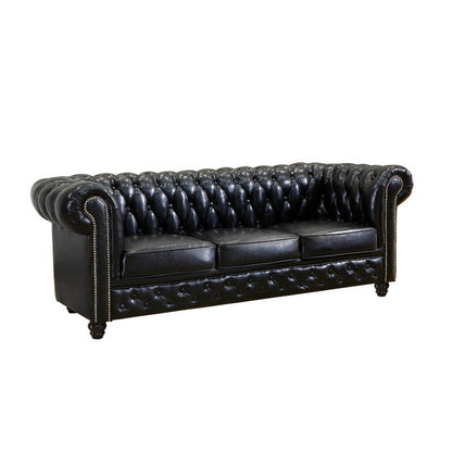Traditional Vintage Rectangular Faux Oil-Waxed Leather Solid Wood Sofa Backrest Armrest For Living Room