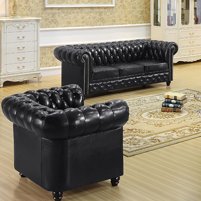 Traditional Vintage Rectangular Faux Oil-Waxed Leather Solid Wood Sofa Backrest Armrest For Living Room