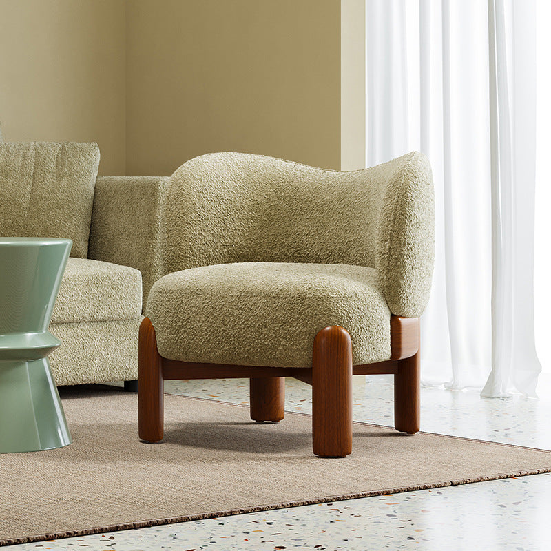 Modern Minimalist Curved Velvet Upholstered Solid Wood Accent Chair Backrest Armrest For Living Room