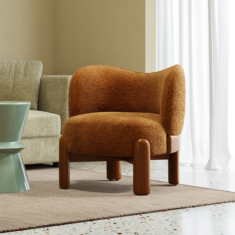Modern Minimalist Curved Velvet Upholstered Solid Wood Accent Chair Backrest Armrest For Living Room