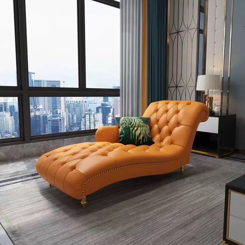 Contemporary Luxury Rectangular Faux Nappa Leather Solid Wood Stainless Steel Accent Chair Chaise Lounge Backrest Armrest For Living Room