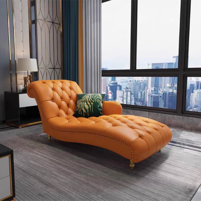Contemporary Luxury Rectangular Faux Nappa Leather Solid Wood Stainless Steel Accent Chair Chaise Lounge Backrest Armrest For Living Room