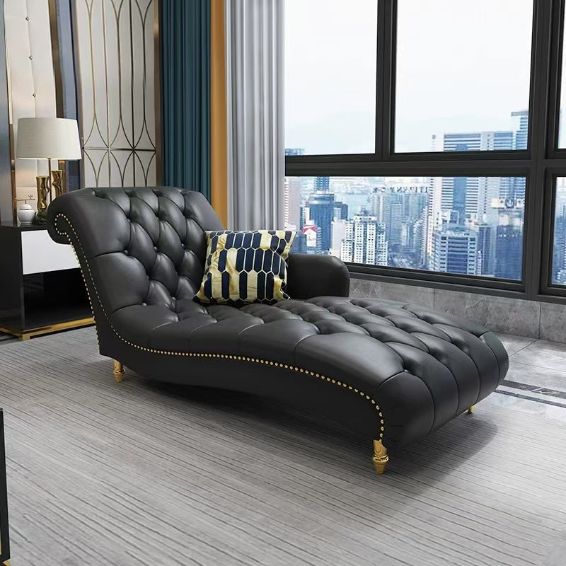 Contemporary Luxury Rectangular Faux Nappa Leather Solid Wood Stainless Steel Accent Chair Chaise Lounge Backrest Armrest For Living Room