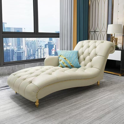 Contemporary Luxury Rectangular Faux Nappa Leather Solid Wood Stainless Steel Accent Chair Chaise Lounge Backrest Armrest For Living Room
