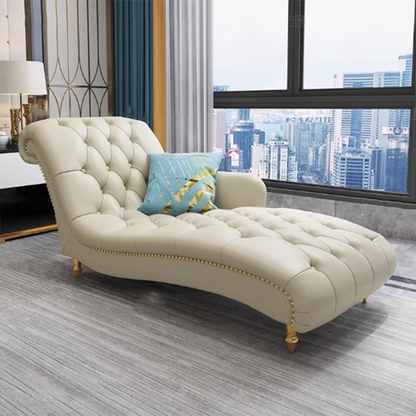 Contemporary Luxury Rectangular Faux Nappa Leather Solid Wood Stainless Steel Accent Chair Chaise Lounge Backrest Armrest For Living Room