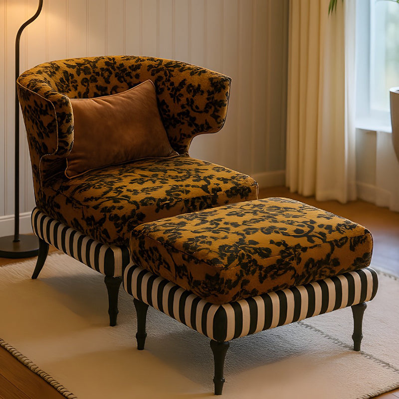Traditional Vintage Rectangular Velvet Upholstered Solid Wood Accent Chair Backrest Armrest For Living Room