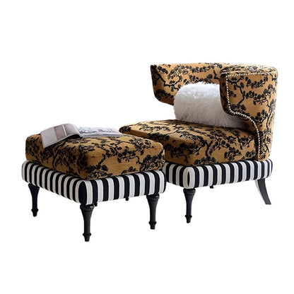 Traditional Vintage Rectangular Velvet Upholstered Solid Wood Accent Chair Backrest Armrest For Living Room