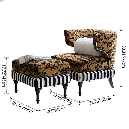 Traditional Vintage Rectangular Velvet Upholstered Solid Wood Accent Chair Backrest Armrest For Living Room