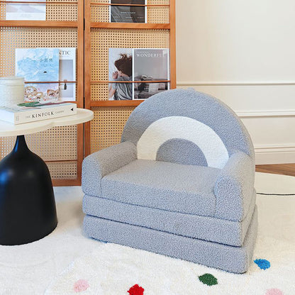 Contemporary Creative Curved Teddy Velvet Foam Kids Foldable Accent Chair Backrest Armrest For Living Room