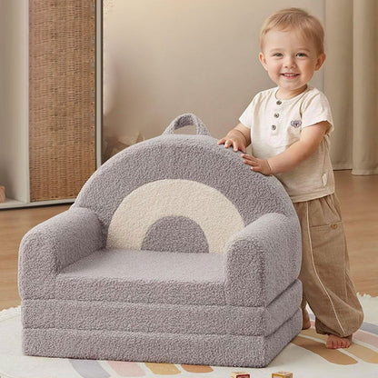 Contemporary Creative Curved Teddy Velvet Foam Kids Foldable Accent Chair Backrest Armrest For Living Room