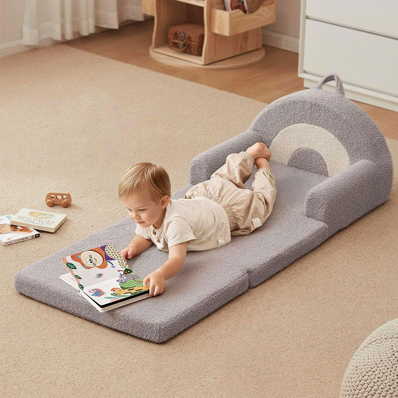 Contemporary Creative Curved Teddy Velvet Foam Kids Foldable Accent Chair Backrest Armrest For Living Room