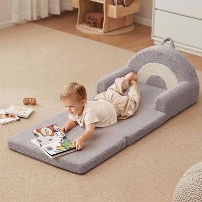 Contemporary Creative Curved Teddy Velvet Foam Kids Foldable Accent Chair Backrest Armrest For Living Room