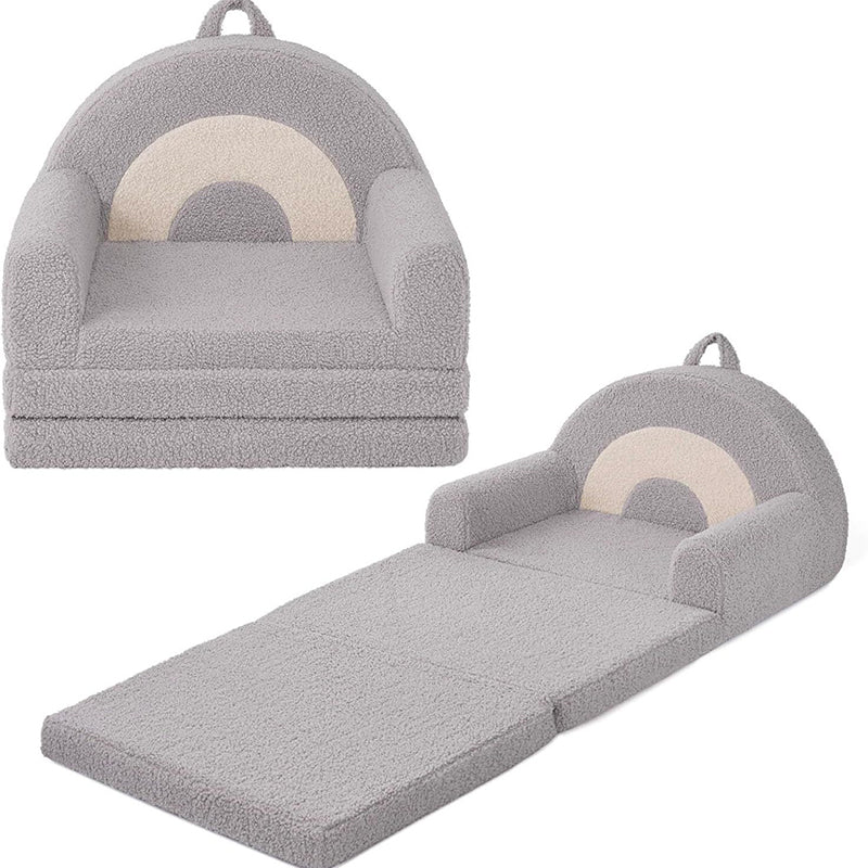 Contemporary Creative Curved Teddy Velvet Foam Kids Foldable Accent Chair Backrest Armrest For Living Room