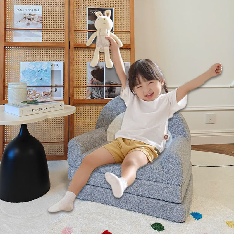 Contemporary Creative Curved Teddy Velvet Foam Kids Foldable Accent Chair Backrest Armrest For Living Room