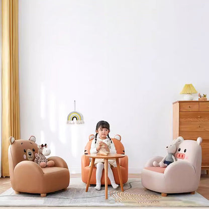 Contemporary Creative Animal-Shaped Synthetic Fabric Solid Wood Kids Accent Chair Backrest Armrest For Living Room