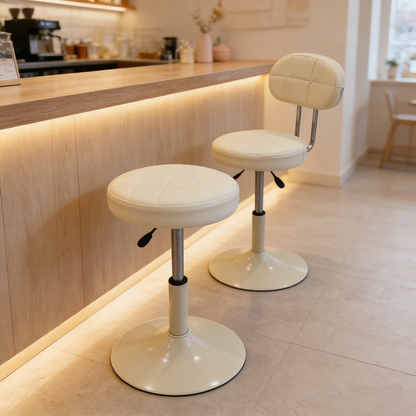 Contemporary Scandinavian Round Steel PU Leather Height Adjustable Bar Stool For Kitchen