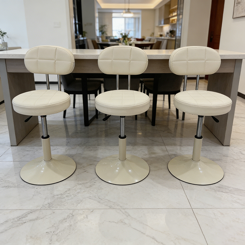 Contemporary Scandinavian Round Steel PU Leather Height Adjustable Bar Stool For Kitchen