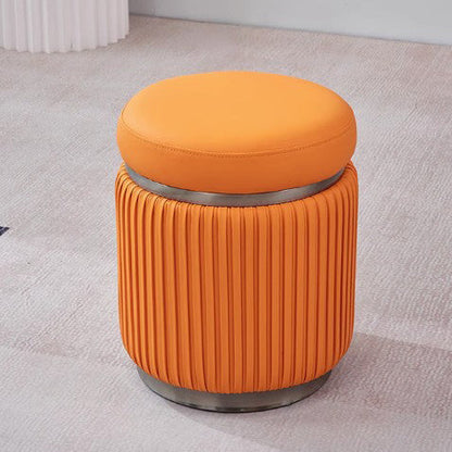 Modern Minimalist Round PU Leather Stainless Steel Low Stool For Living Room