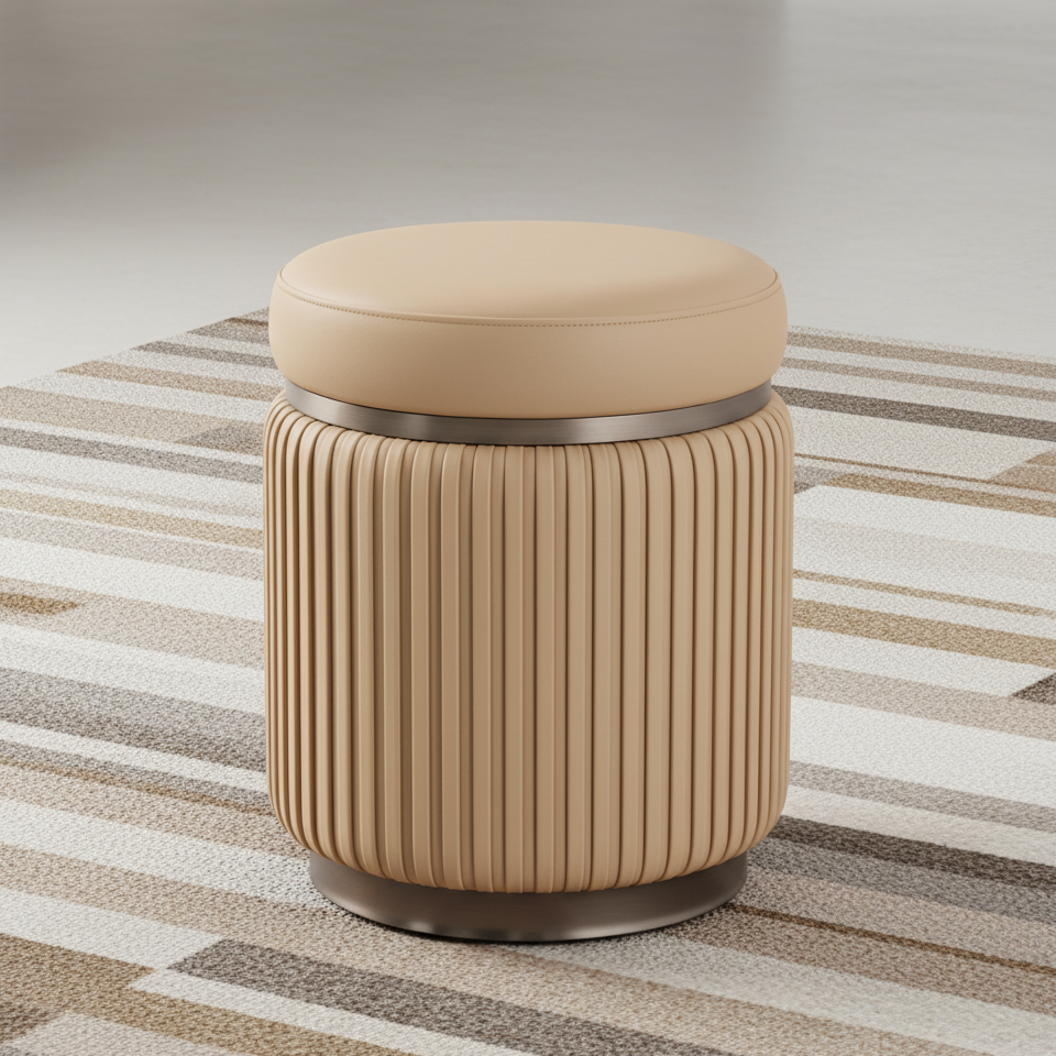 Modern Minimalist Round PU Leather Stainless Steel Low Stool For Living Room