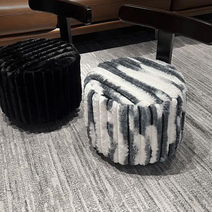 Contemporary Luxury Round Faux Velvet Rubberwood Plywood Movable Low Stool For Living Room