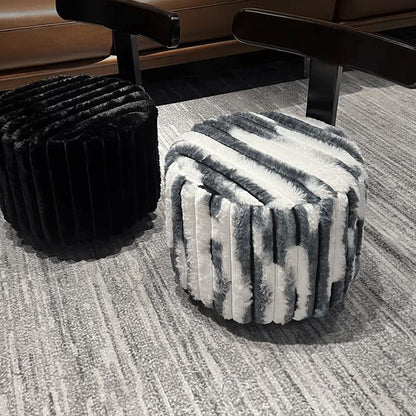 Contemporary Luxury Round Faux Velvet Rubberwood Plywood Movable Low Stool For Living Room