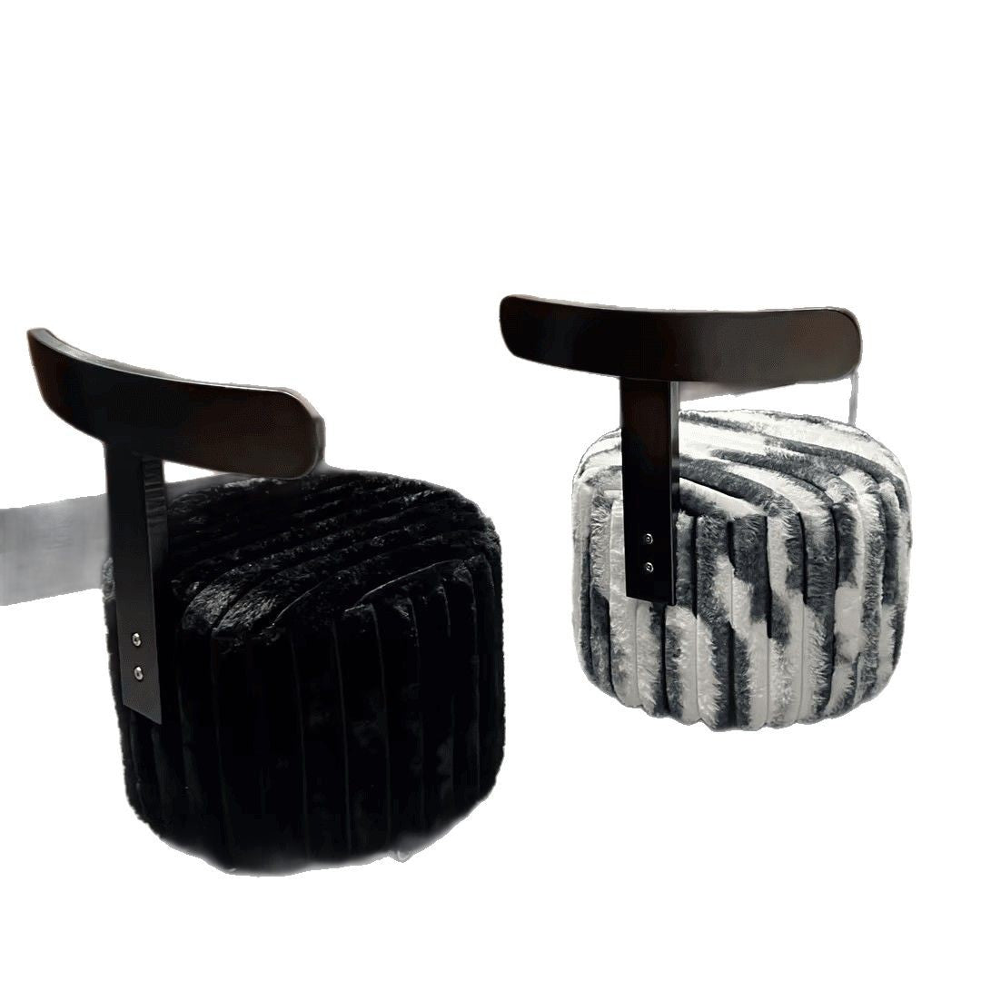 Contemporary Luxury Round Faux Velvet Rubberwood Plywood Movable Low Stool For Living Room