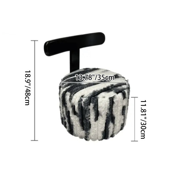 Contemporary Luxury Round Faux Velvet Rubberwood Plywood Movable Low Stool For Living Room
