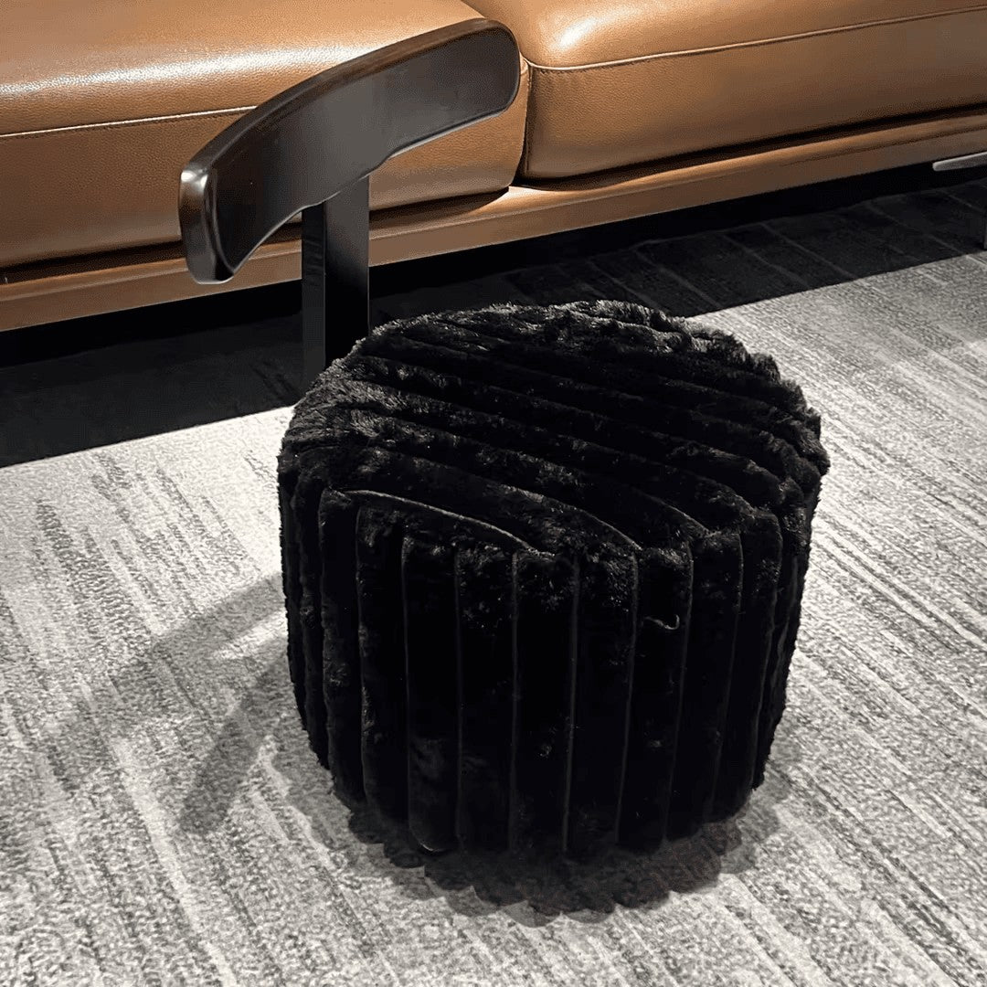 Contemporary Luxury Round Faux Velvet Rubberwood Plywood Movable Low Stool For Living Room