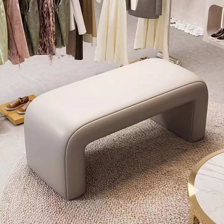 Contemporary Scandinavian Rectangular PU Leather Faux Velvet Wood Panel Shoe Bench For Entryways