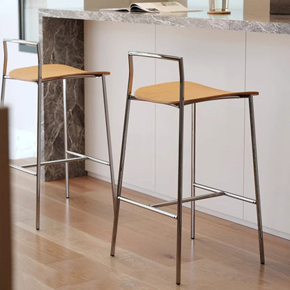 Modern Minimalist Square Iron Plywood Bar Stool For Dining Room