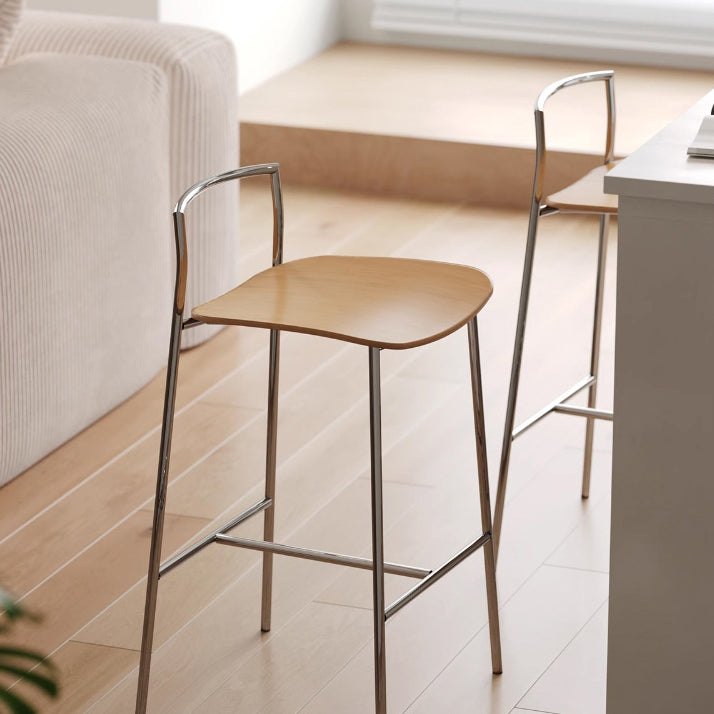 Modern Minimalist Square Iron Plywood Bar Stool For Dining Room