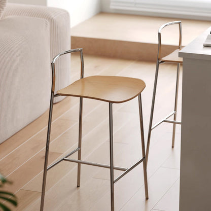 Modern Minimalist Square Iron Plywood Bar Stool For Dining Room