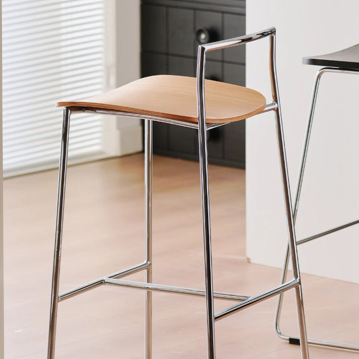 Modern Minimalist Square Iron Plywood Bar Stool For Dining Room