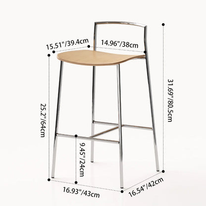 Modern Minimalist Square Iron Plywood Bar Stool For Dining Room