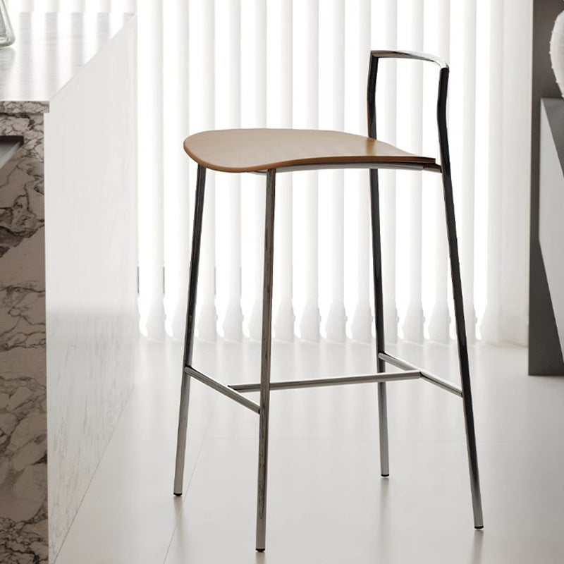 Modern Minimalist Square Iron Plywood Bar Stool For Dining Room