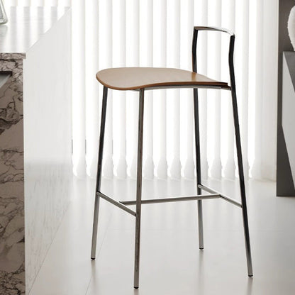 Modern Minimalist Square Iron Plywood Bar Stool For Dining Room