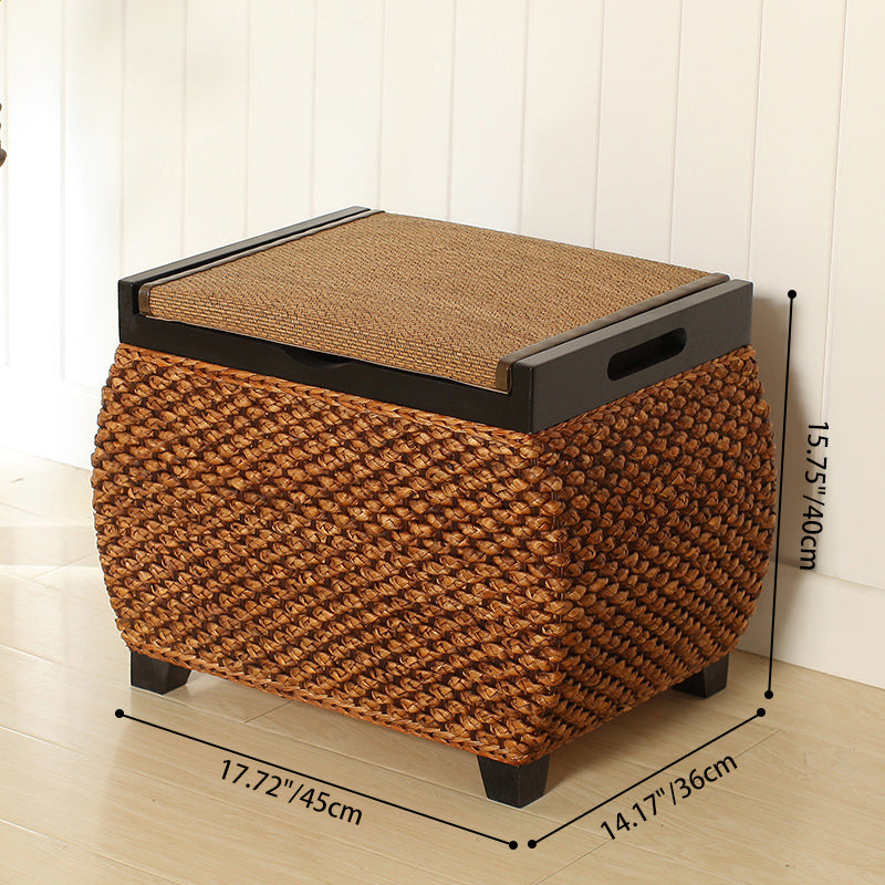 Traditional Chinese Square Pine Wood Plywood Narcissus Vine Storage Low Stool 1-Cabinet For Bedroom