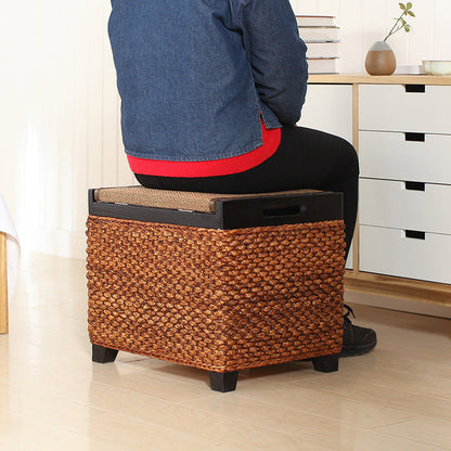 Traditional Chinese Square Pine Wood Plywood Narcissus Vine Storage Low Stool 1-Cabinet For Bedroom