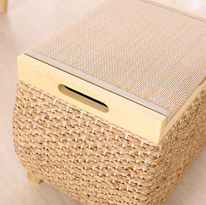 Traditional Chinese Square Pine Wood Plywood Narcissus Vine Storage Low Stool 1-Cabinet For Bedroom
