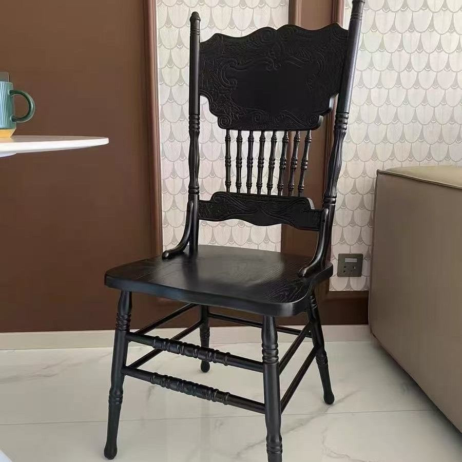 Traditional Farmhouse Rectangular Rubberwood Backrest Dining Chair For Dining Room