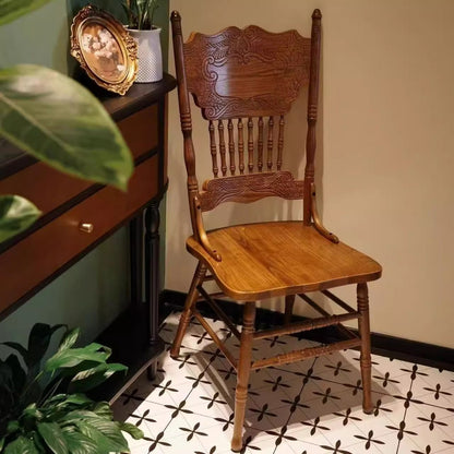 Traditional Farmhouse Rectangular Rubberwood Backrest Dining Chair For Dining Room