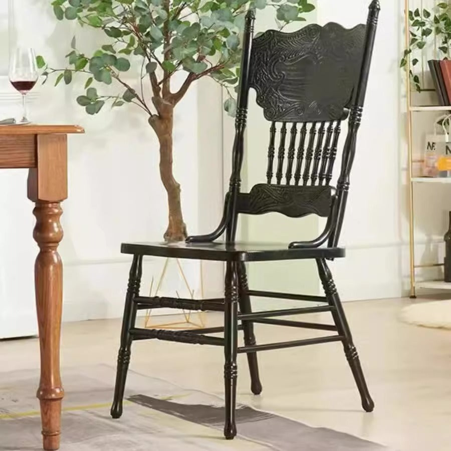 Traditional Farmhouse Rectangular Rubberwood Backrest Dining Chair For Dining Room