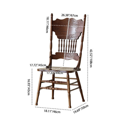 Traditional Farmhouse Rectangular Rubberwood Backrest Dining Chair For Dining Room