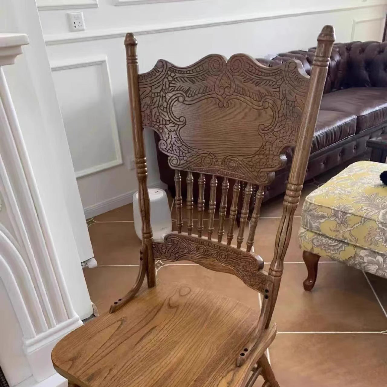 Traditional Farmhouse Rectangular Rubberwood Backrest Dining Chair For Dining Room
