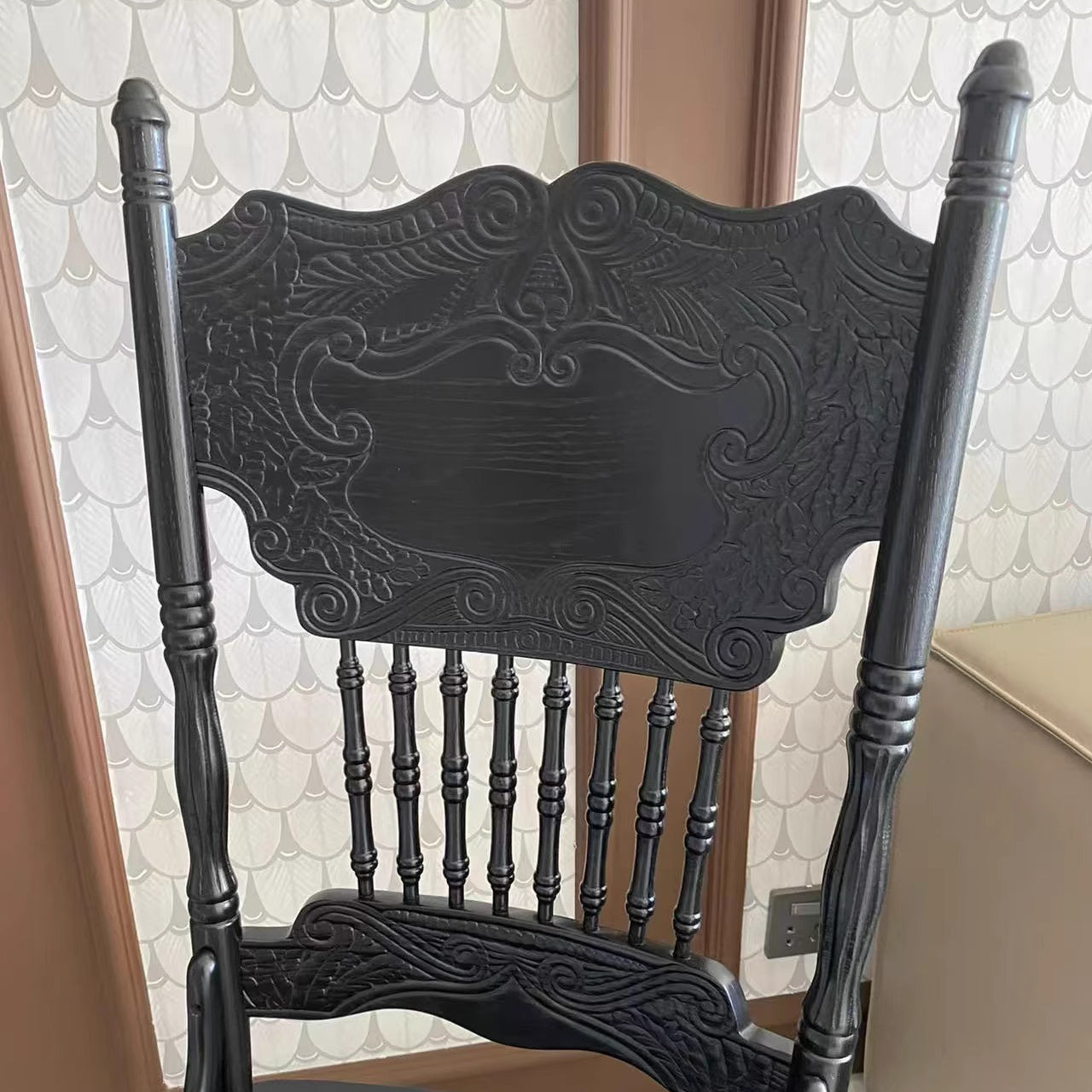 Traditional Farmhouse Rectangular Rubberwood Backrest Dining Chair For Dining Room