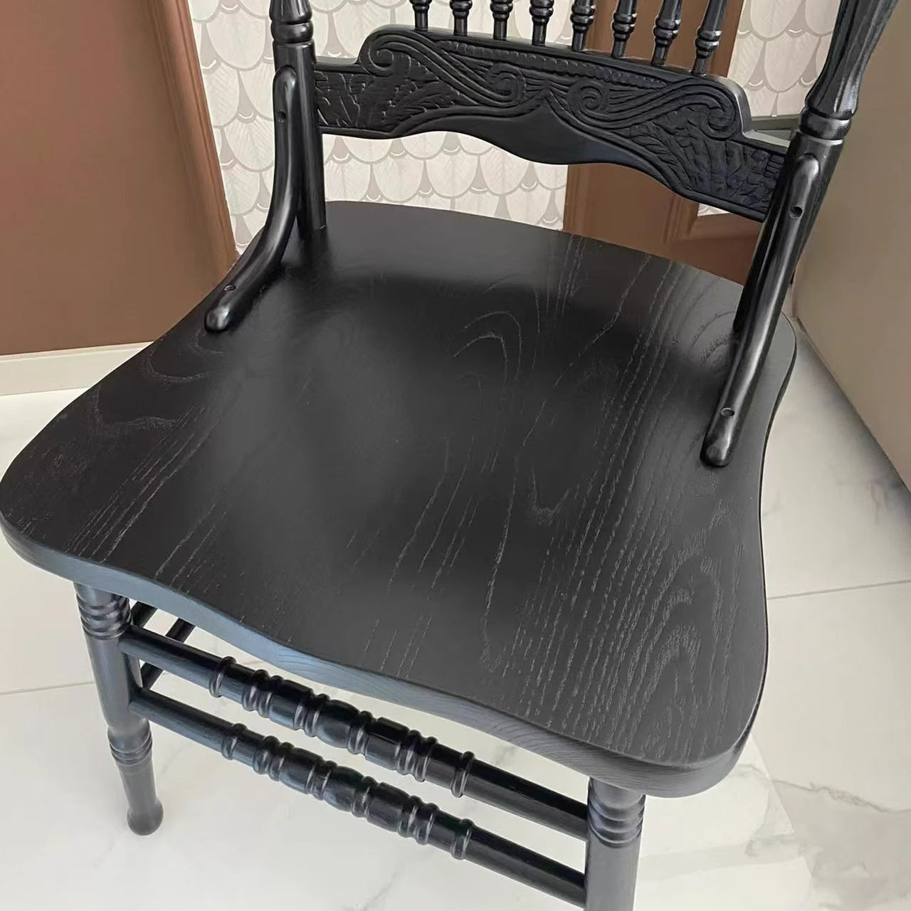Traditional Farmhouse Rectangular Rubberwood Backrest Dining Chair For Dining Room