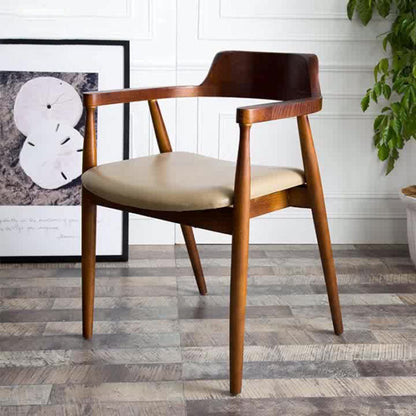Modern Minimalist Square White Camphor Wood PU Leather Backrest Chair For Living Room